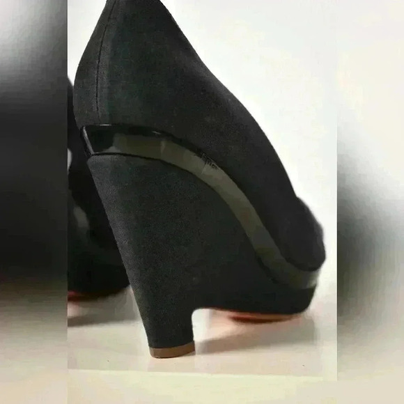 1990s JIL SANDER Navy Linen Wedge Heel Peep  Toe Platform Pump 7US Italy - Picture 8 of 9